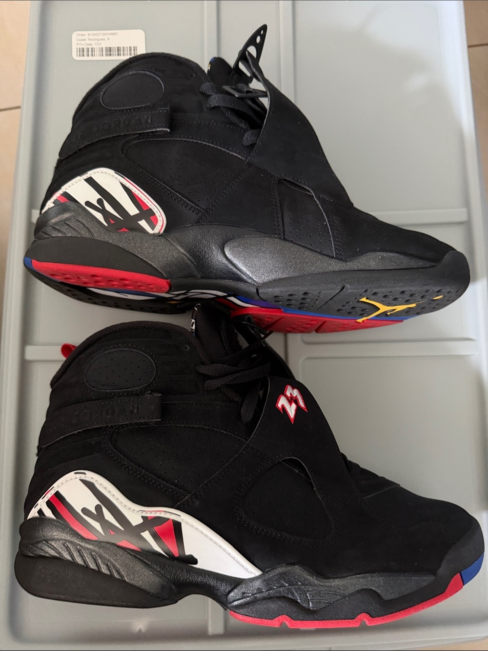 Jordan Retro 8 Black Retro Basketball Sneakers with Red & Yellow Accents